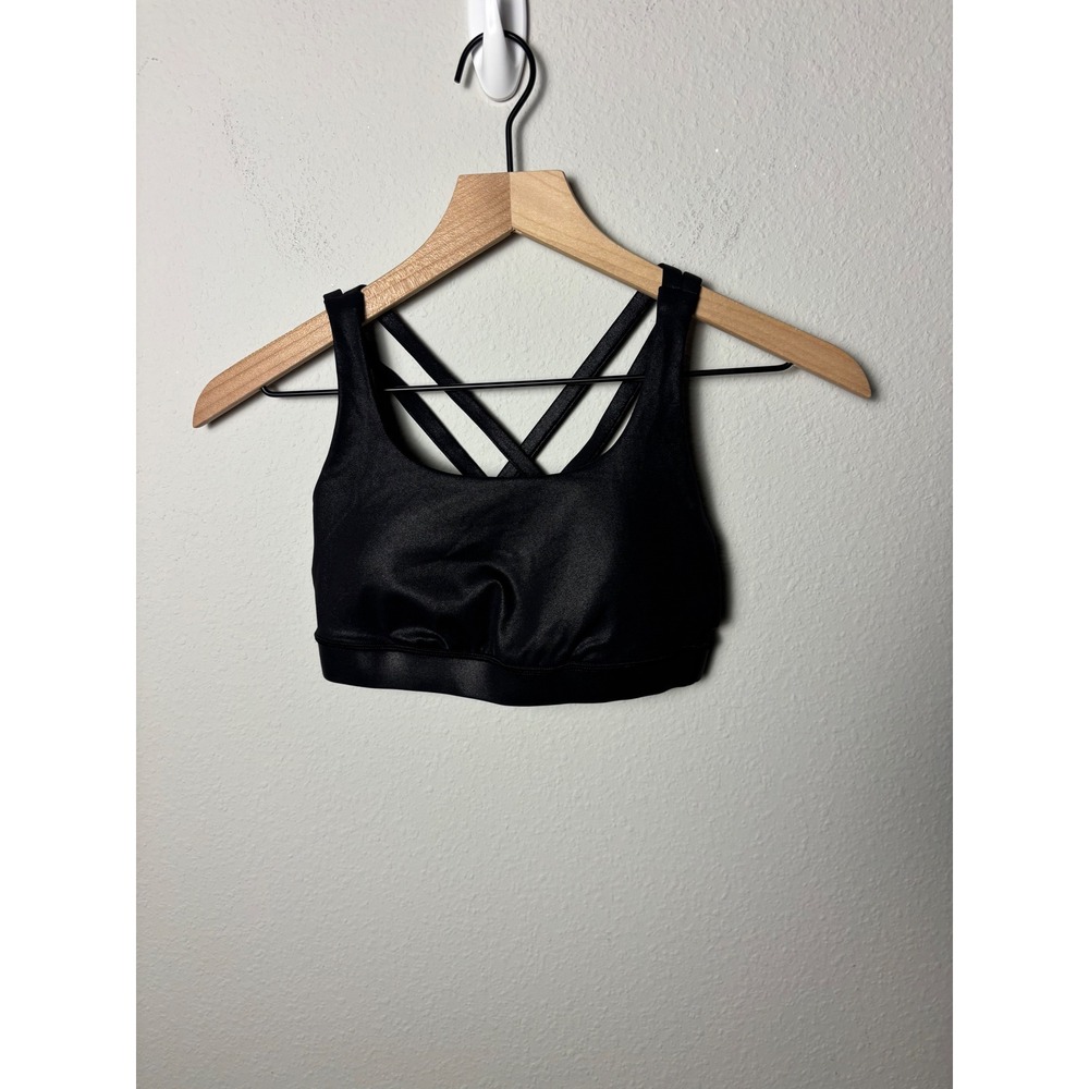 Lululemon Energy Bra Shine Matte Black Foil Strappy Sports Bra Size 4 B-D Cup